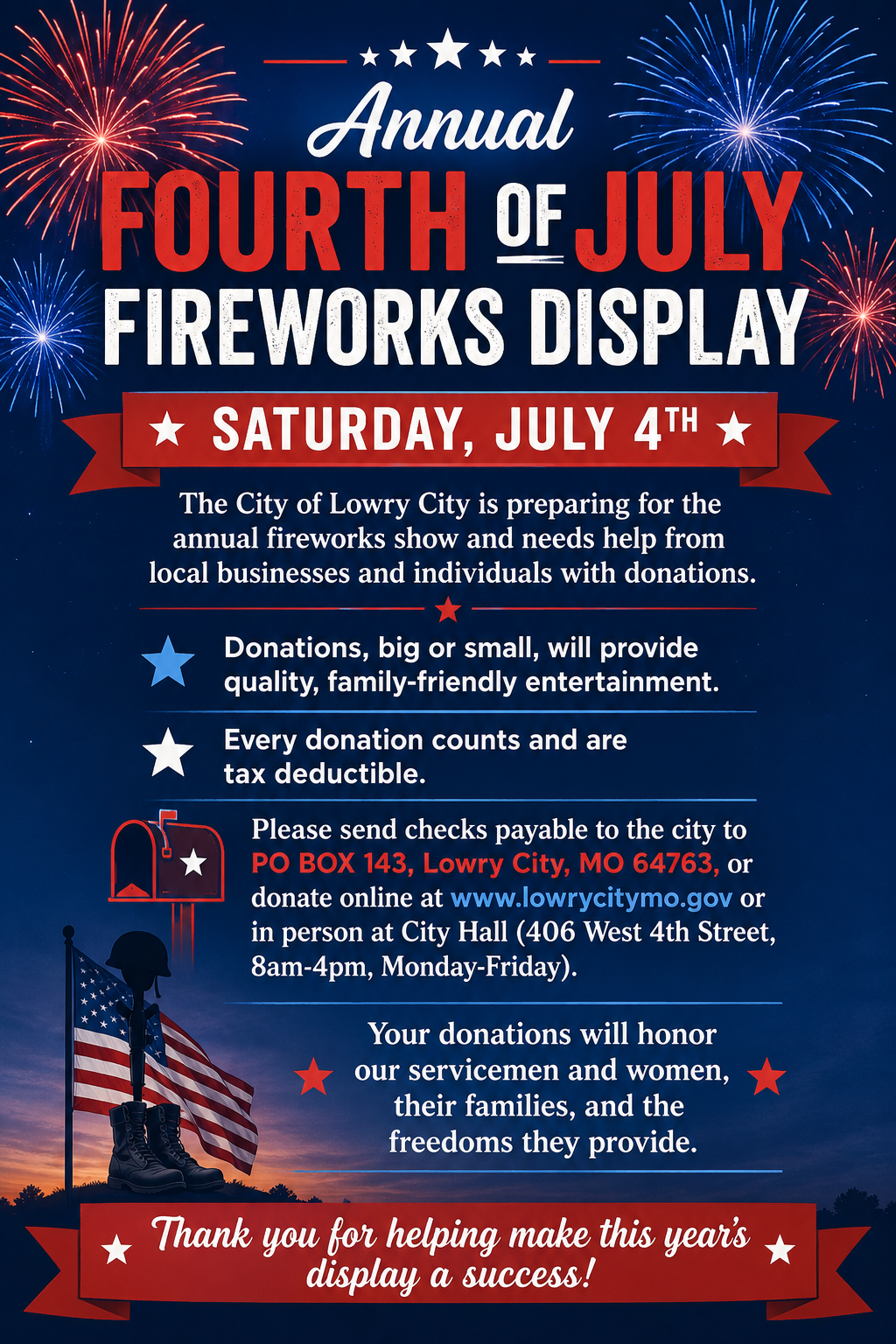 Donations sought for annual fireworks show set for July 4
